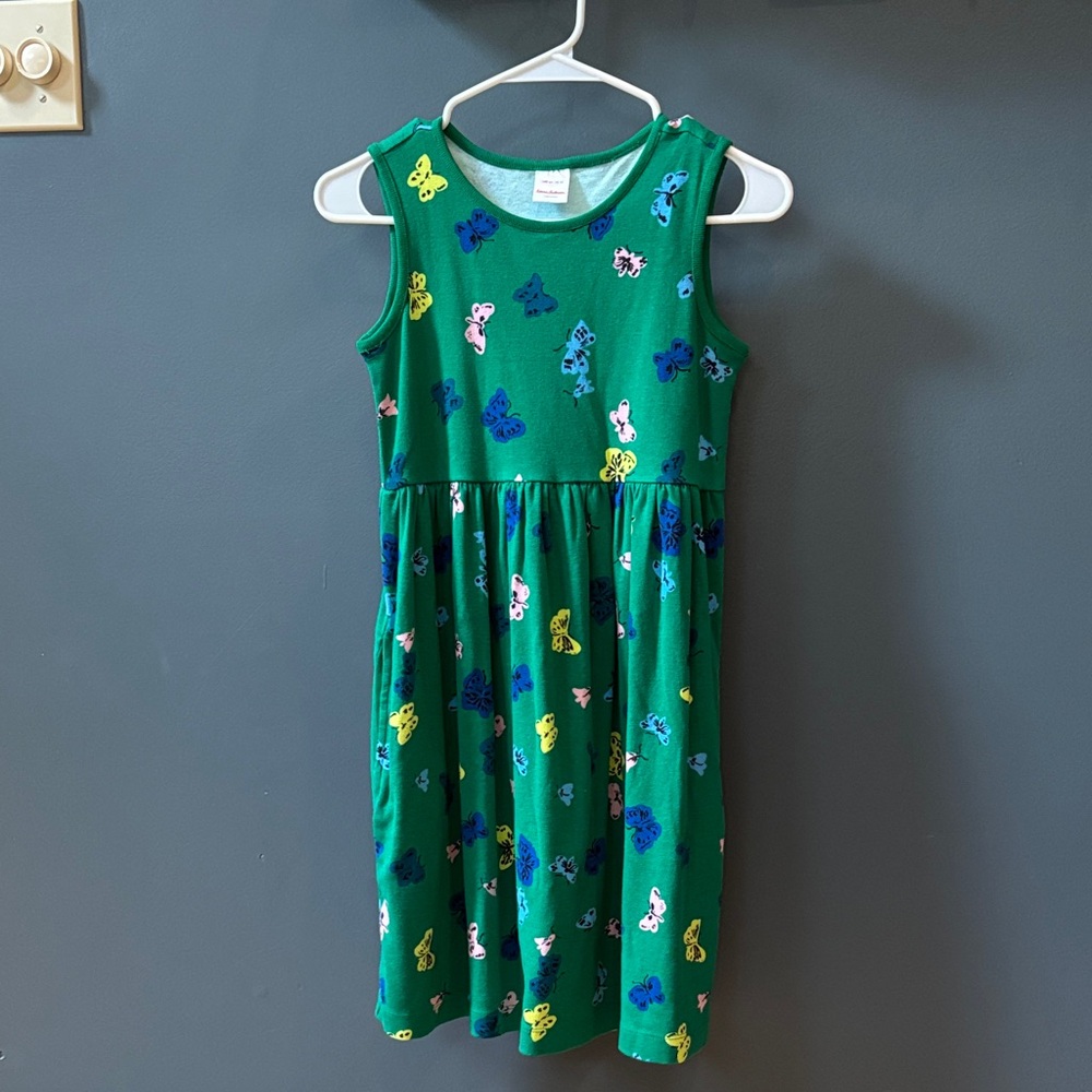 Hanna Andersson Green Dress with Colorful Butterfly Print